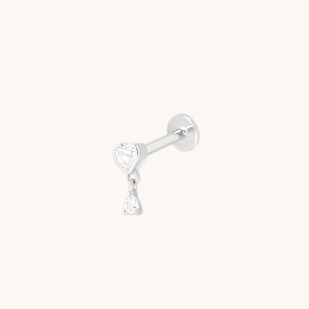 Heart White Topaz Piercing Stud in Solid White Gold-Astrid & Miyu