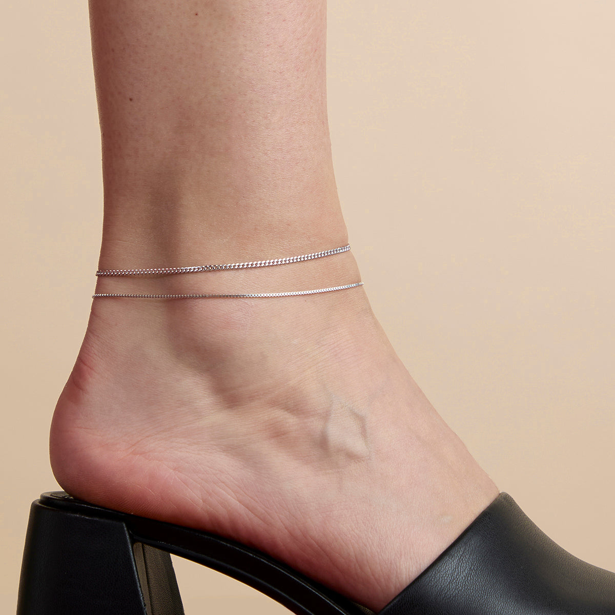 Essential Box Chain Anklet in Silver-Astrid & Miyu