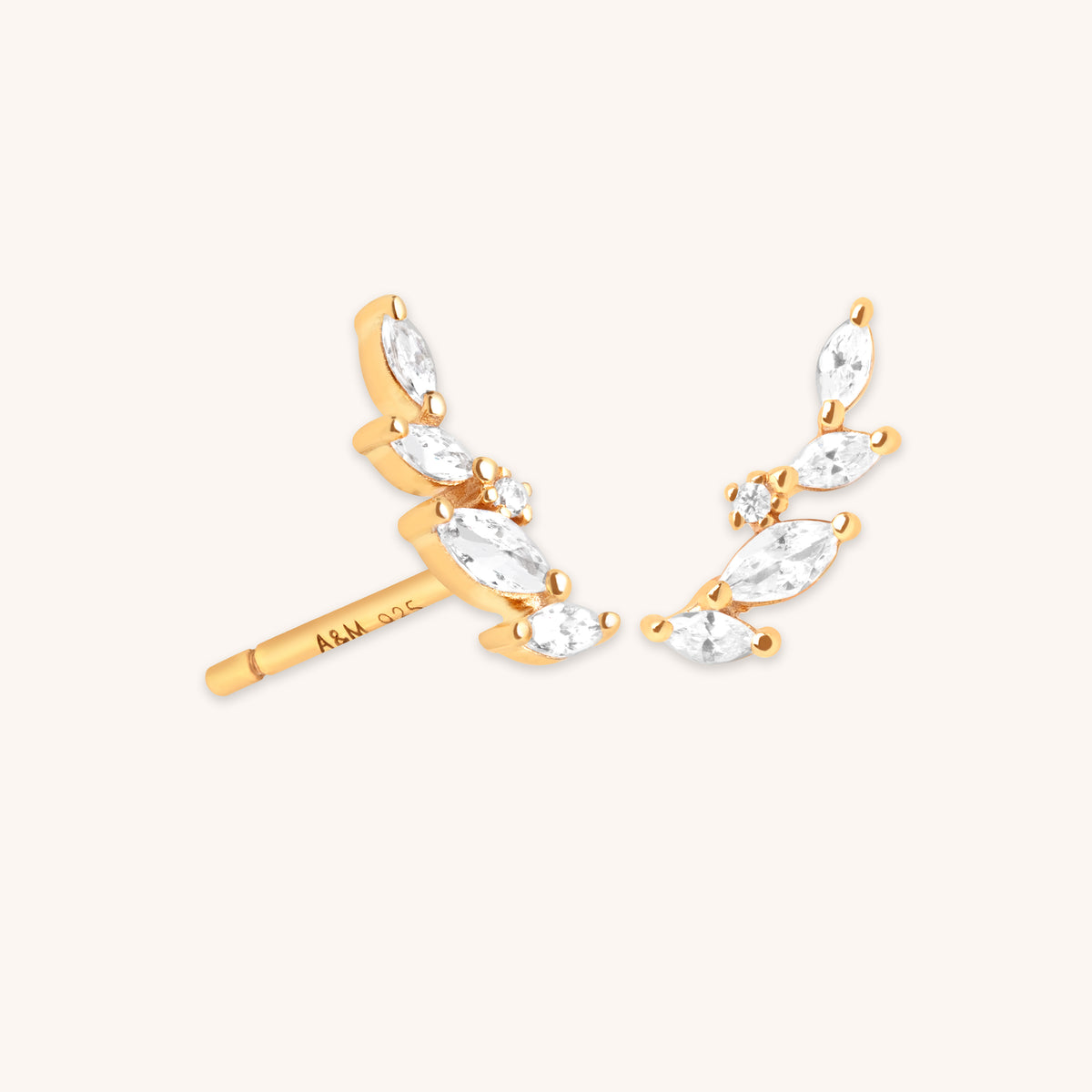 18k Gold Plated Jewellery - Navette Crystal Climber Studs in Gold - Stud Earrings - Astrid & Miyu