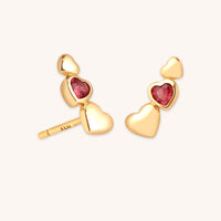 18k Gold Plated Jewellery - Red Heart Climber Studs in Gold - Stud Earrings - Astrid & Miyu