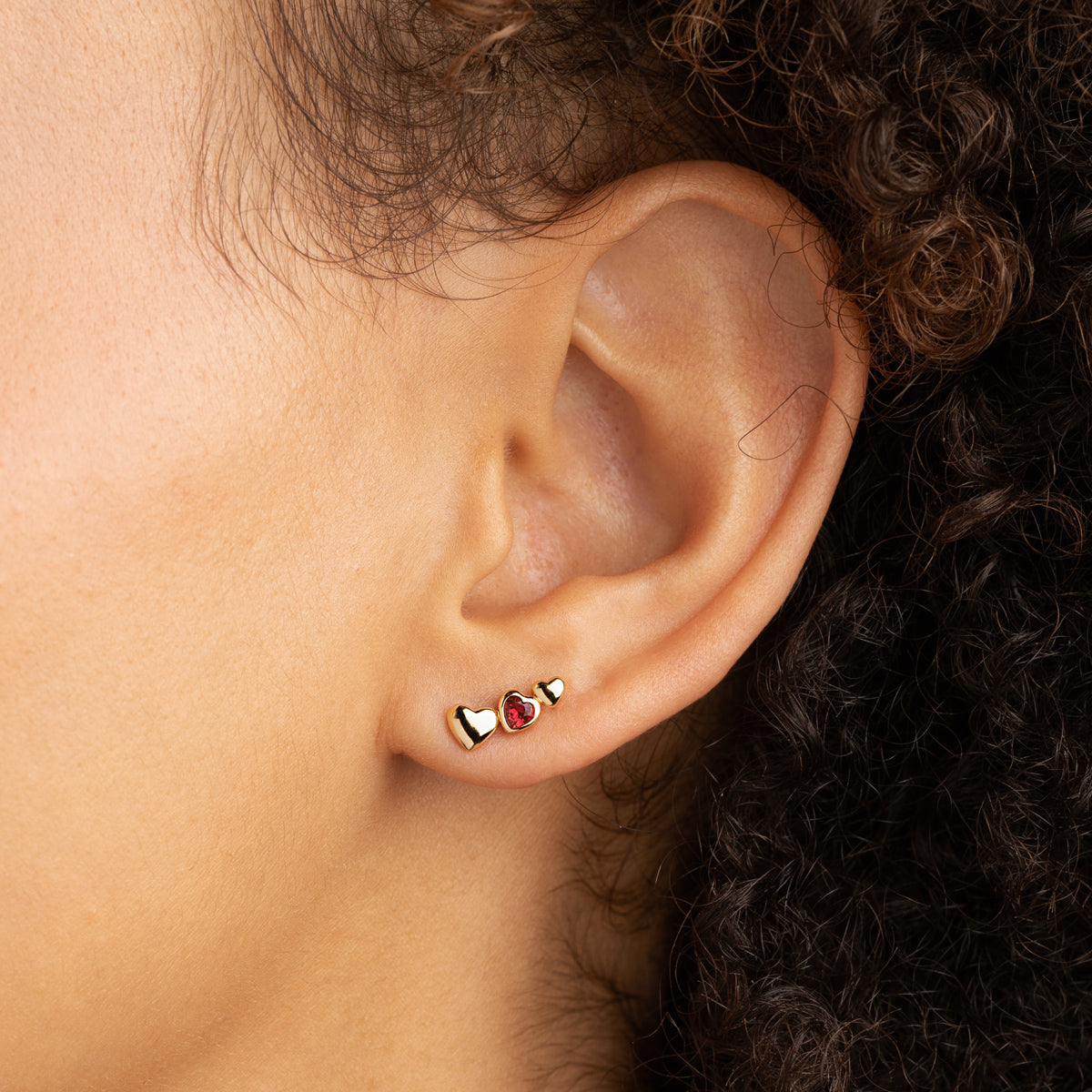 18k Gold Plated Jewellery - Red Heart Climber Studs in Gold - Stud Earrings - Astrid & Miyu