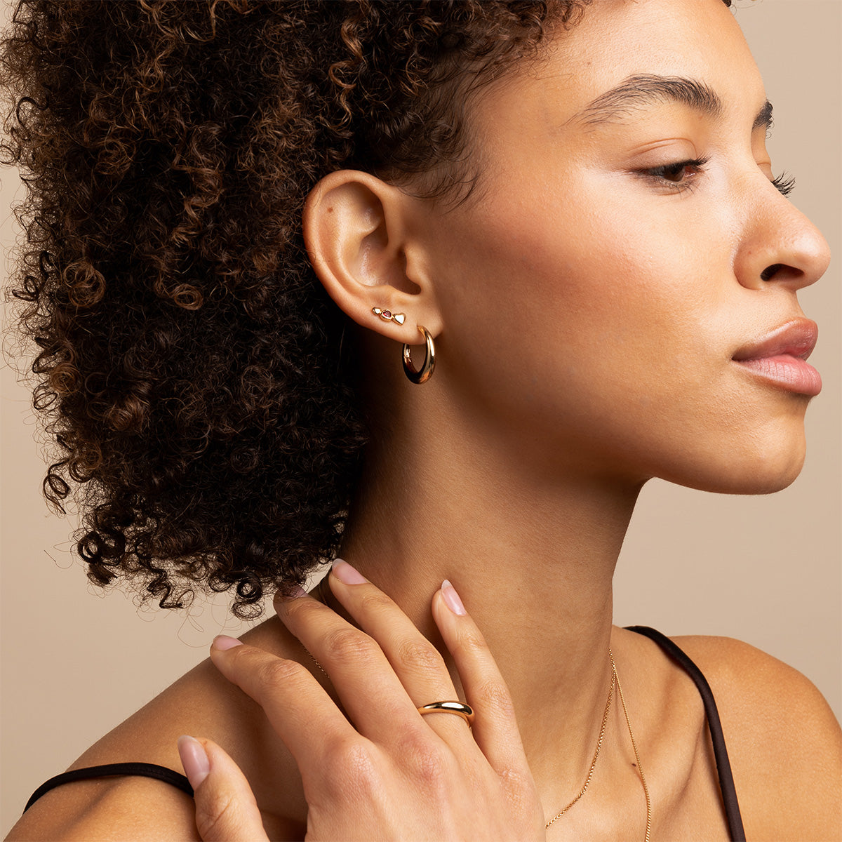 18k Gold Plated Jewellery - Red Heart Climber Studs in Gold - Stud Earrings - Astrid & Miyu
