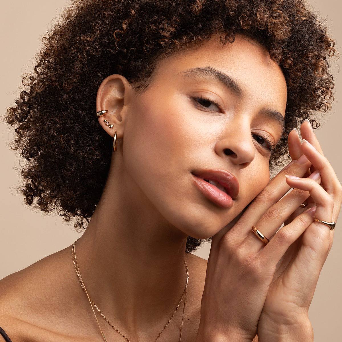 18k Gold Plated Jewellery - Red Heart Climber Studs in Gold - Stud Earrings - Astrid & Miyu