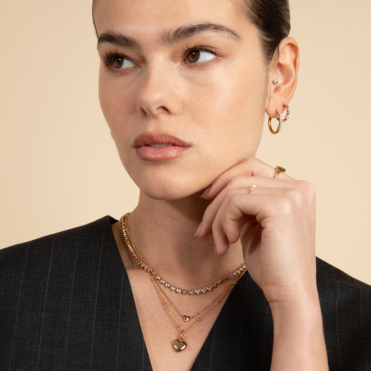 18k Gold Plated Jewellery - Heart Crystal Hoop in Gold - Hoop Earrings - Astrid & Miyu