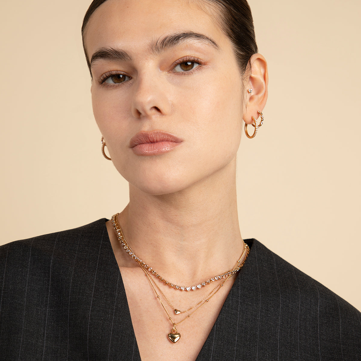 18k Gold Plated Jewellery - Heart Crystal Hoop in Gold - Hoop Earrings - Astrid & Miyu