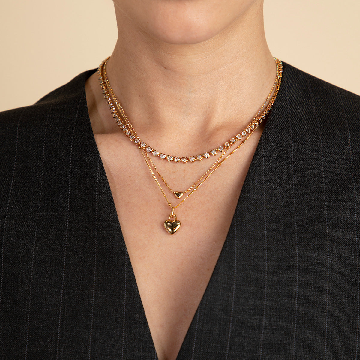 18k Gold Plated Jewellery - Heart Bezel Tennis Necklace in Gold - Necklaces - Astrid & Miyu