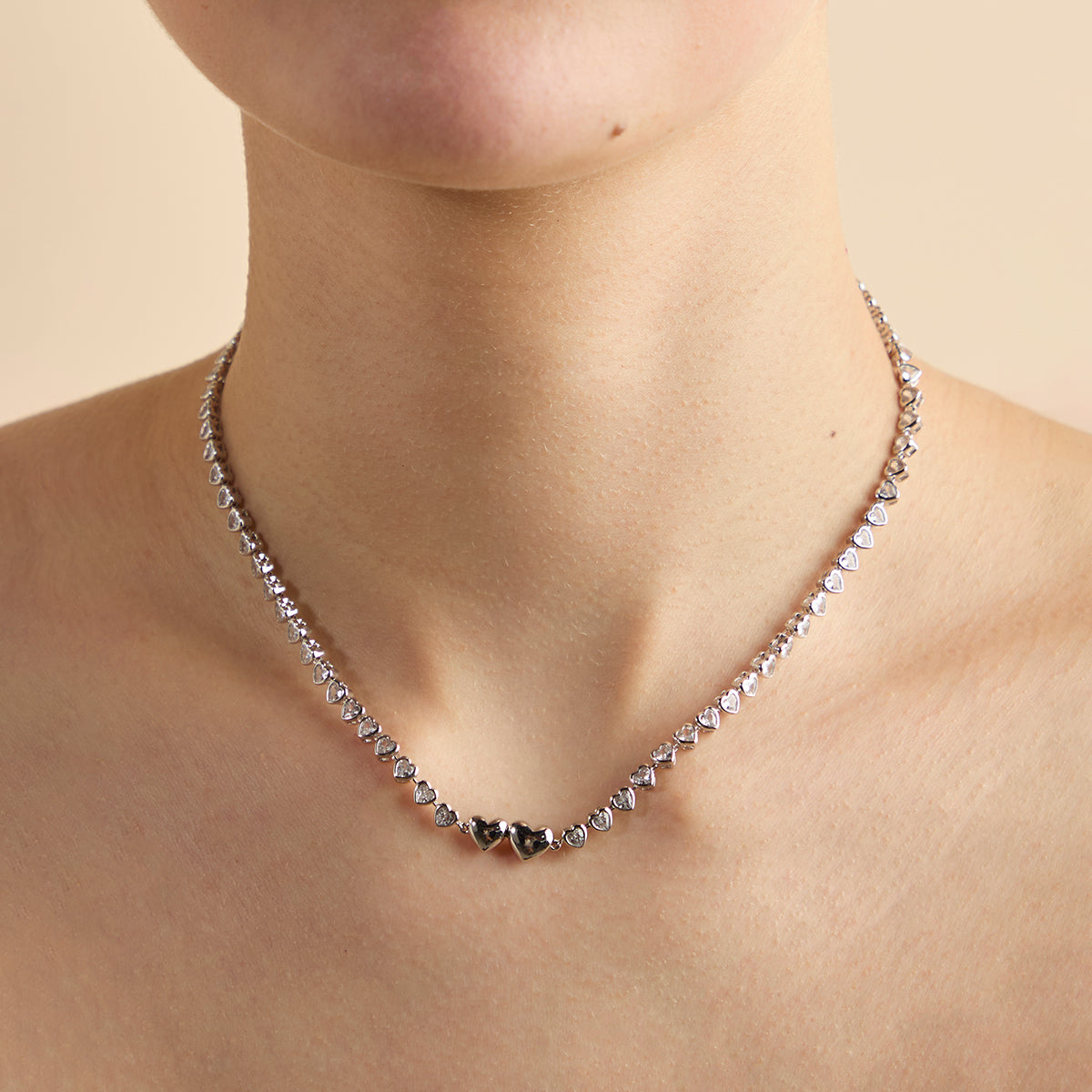 Heart Bezel Tennis Necklace in Silver-Astrid & Miyu