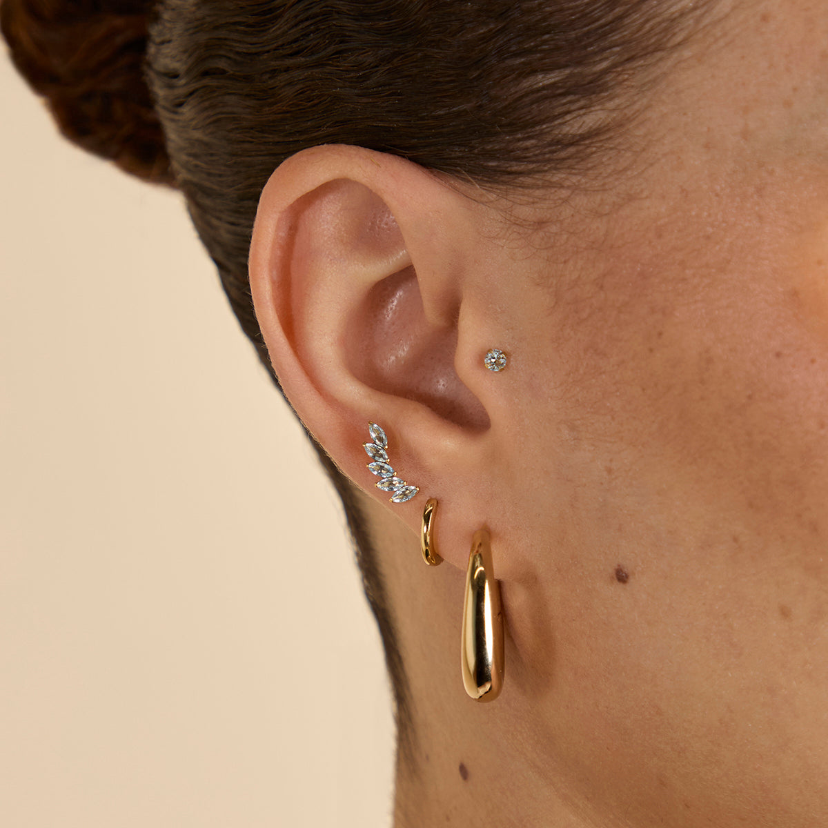 Blue Crystal Fan Titanium Piercing Stud in Gold-Astrid & Miyu