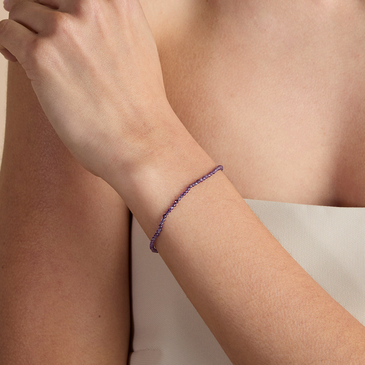 Amethyst February Beaded Bracelet in Solid Gold-Astrid & Miyu