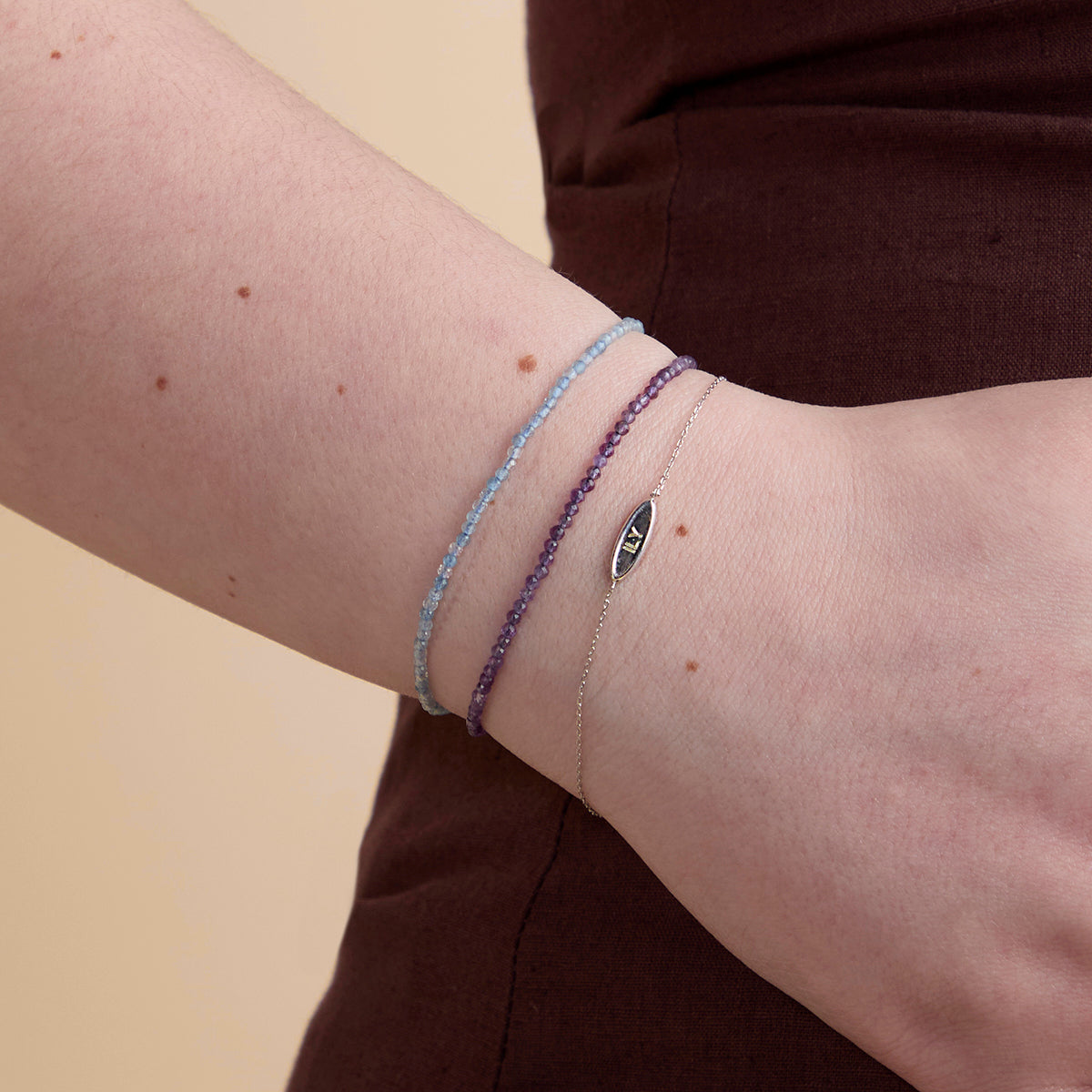 Amethyst February Beaded Bracelet in Solid White Gold-Astrid & Miyu
