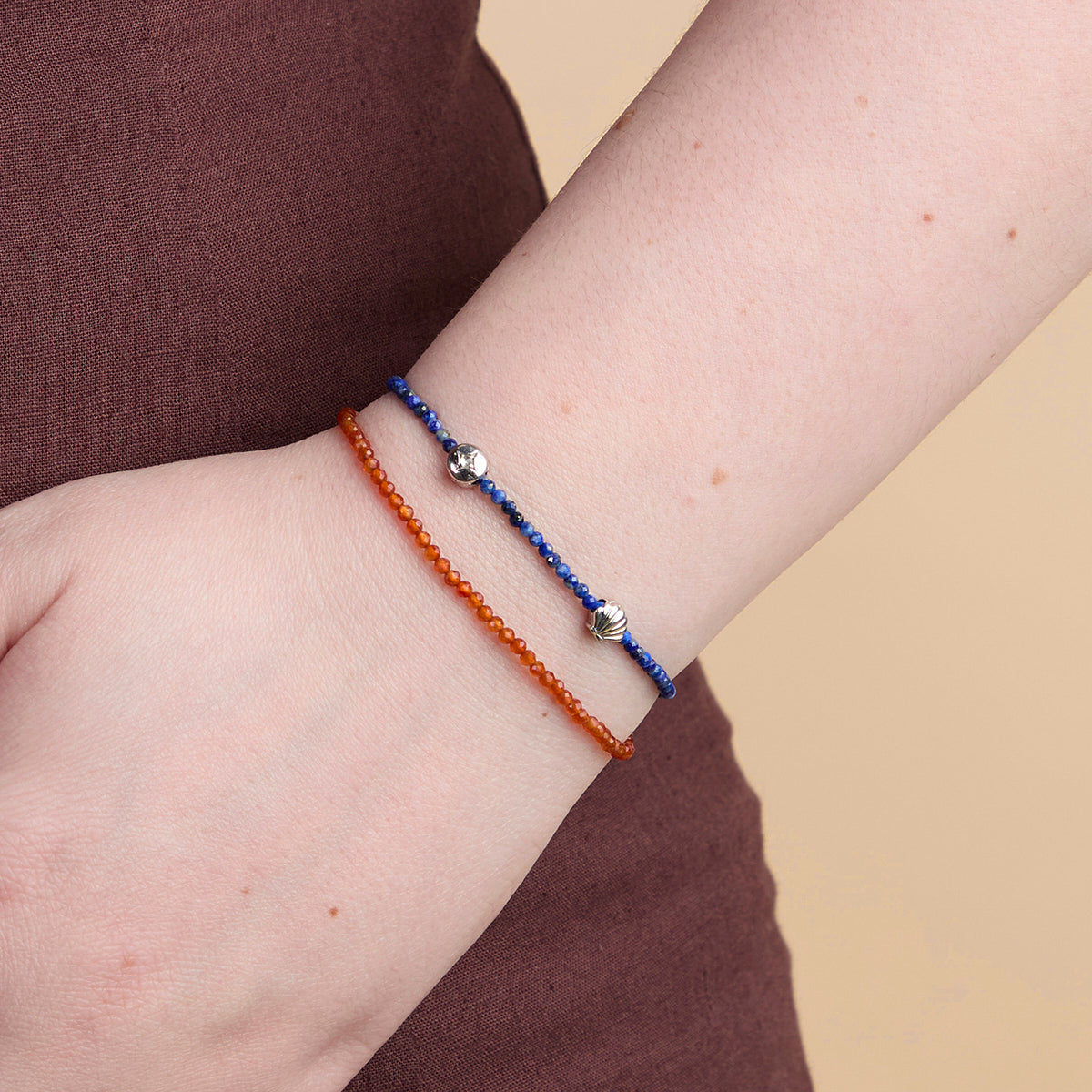 Carnelian July Beaded Bracelet in Solid White Gold-Astrid & Miyu