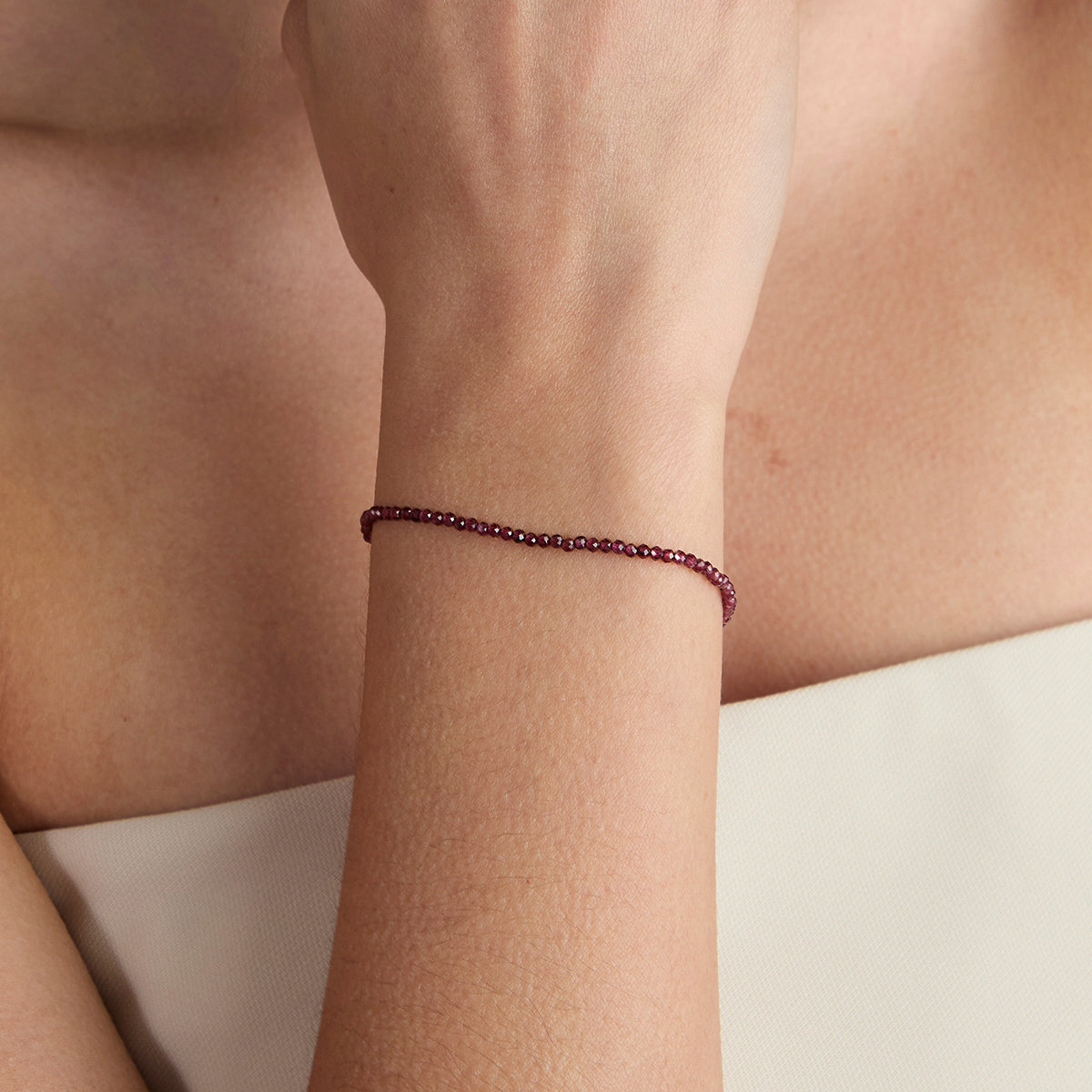 Garnet January Beaded Bracelet in Solid White Gold-Astrid & Miyu
