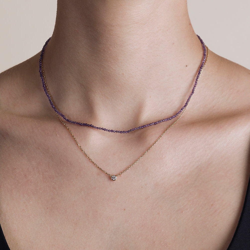 Amethyst February Beaded Necklace in Solid Gold-Astrid & Miyu