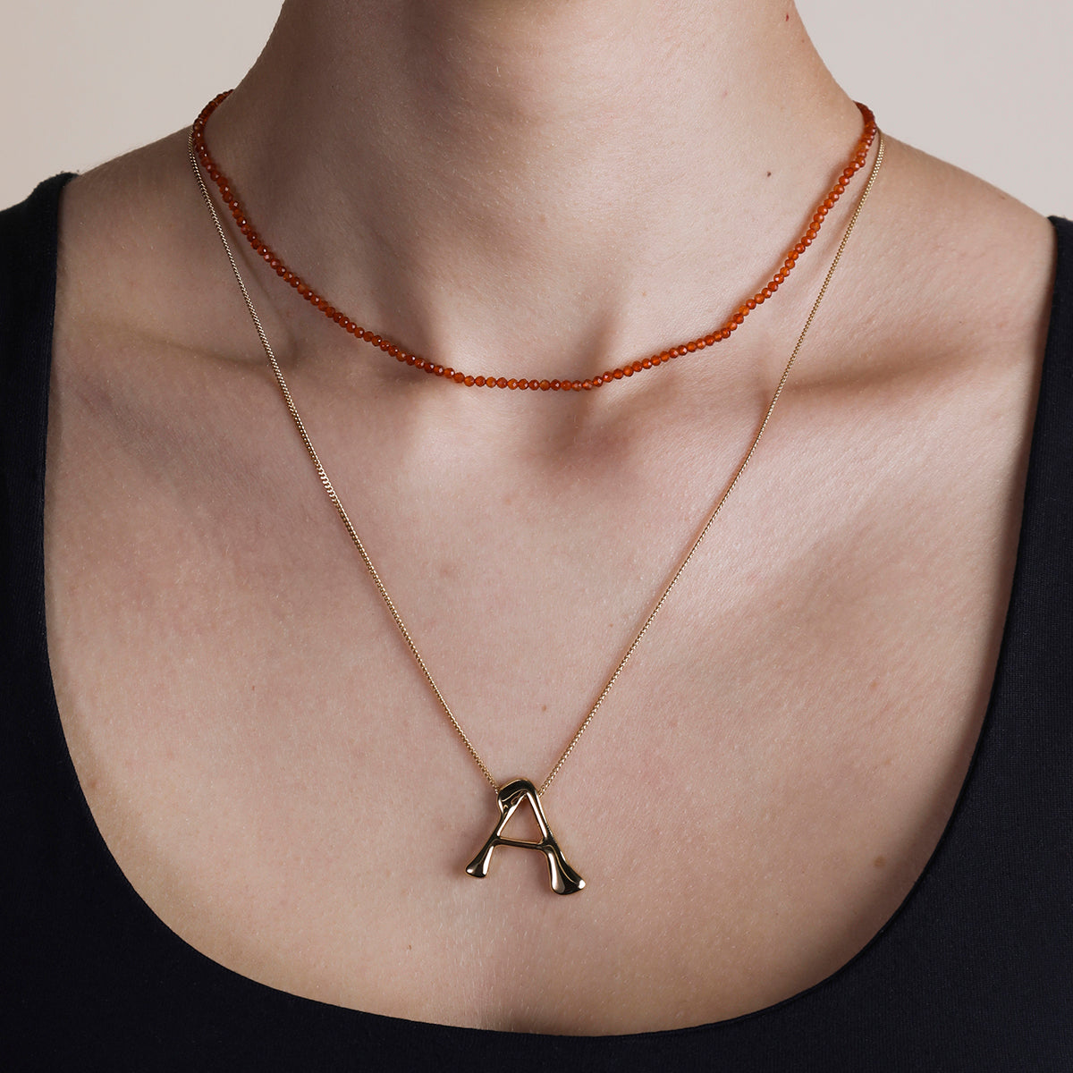 Carnelian July Beaded Necklace in Solid Gold-Astrid & Miyu