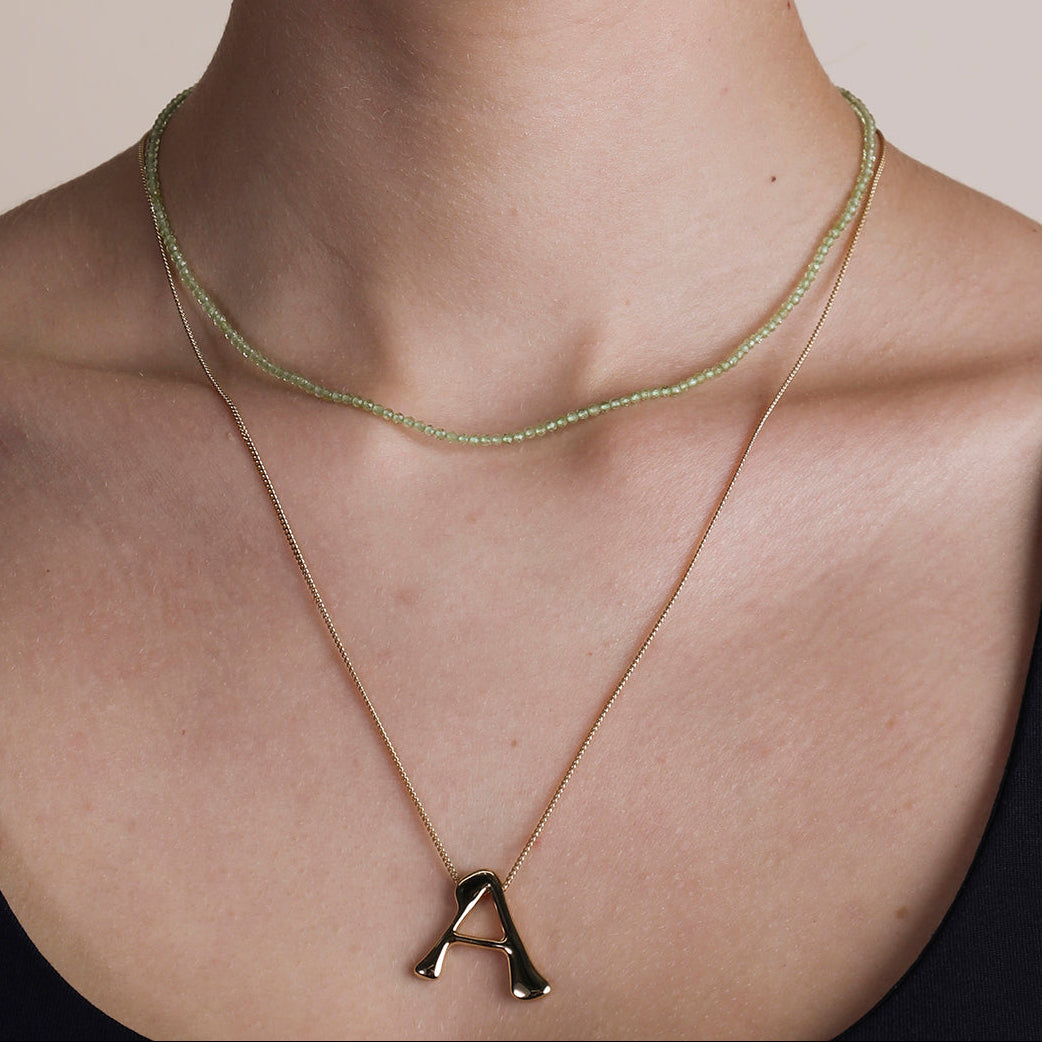 Peridot August Beaded Necklace in Solid Gold-Astrid & Miyu
