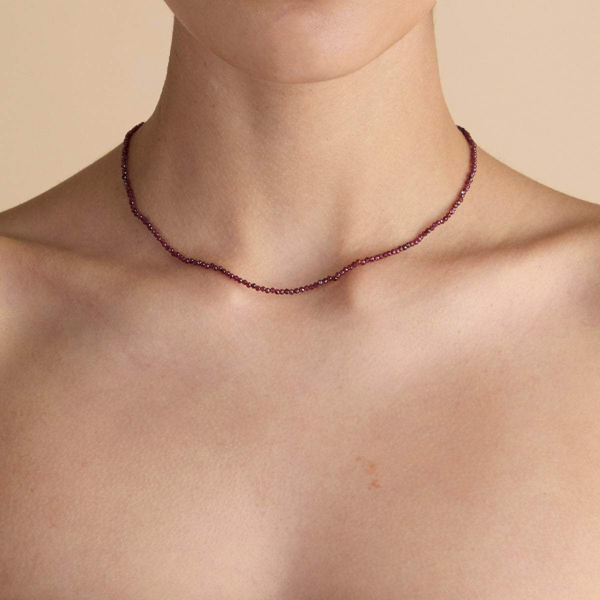 Garnet January Beaded Necklace in Solid Gold-Astrid & Miyu