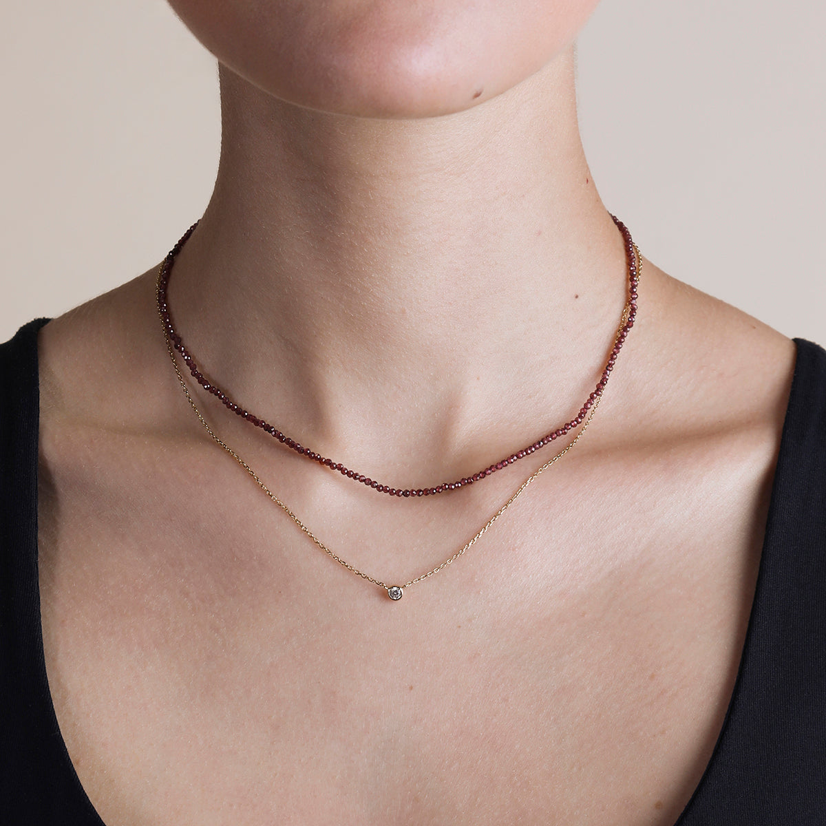 Garnet January Beaded Necklace in Solid Gold-Astrid & Miyu