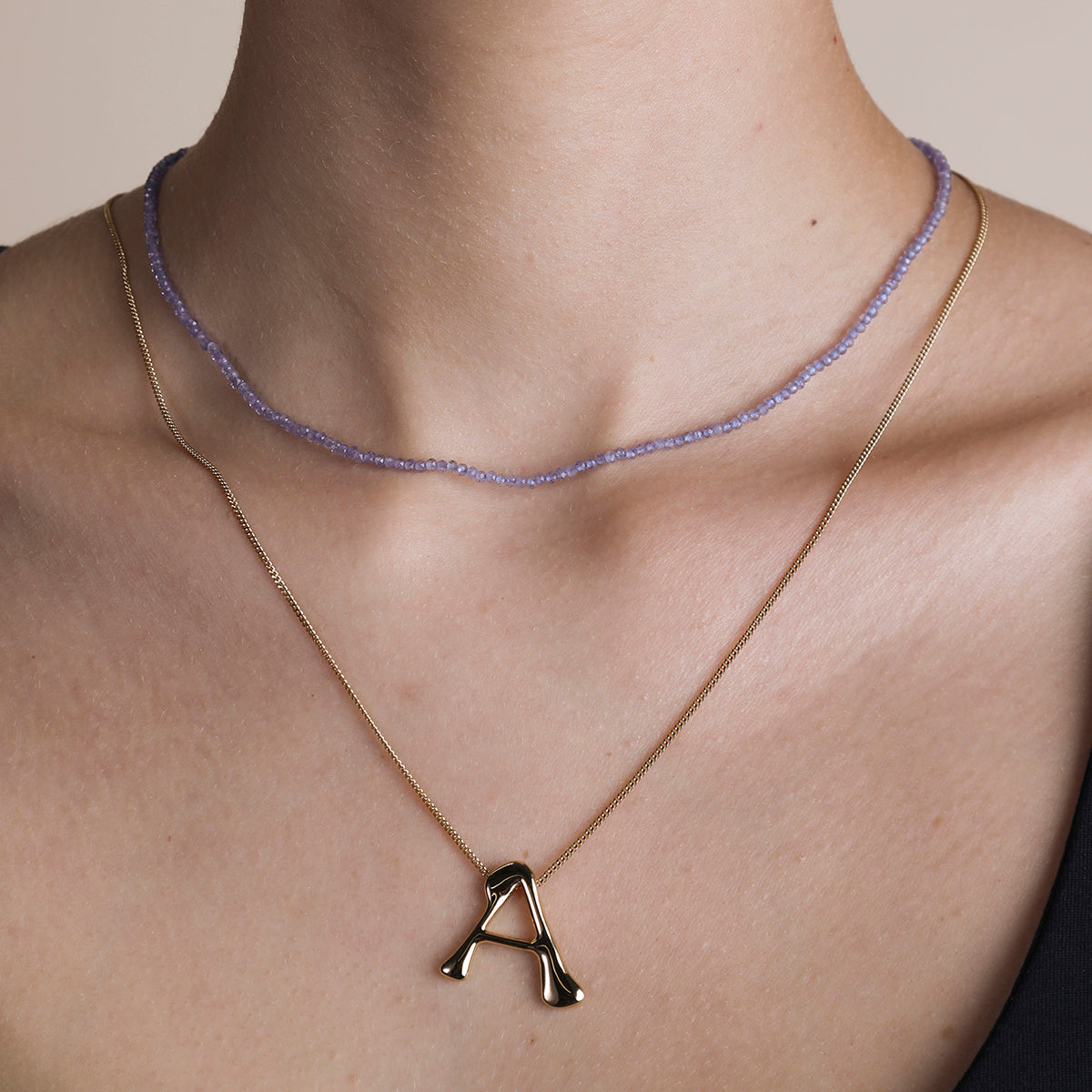Tanzanite December Beaded Necklace in Solid Gold-Astrid & Miyu