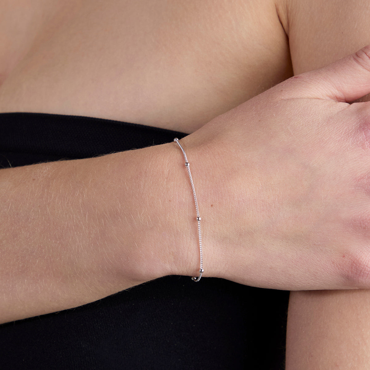 Essential Beaded Chain Bracelet in Silver-Astrid & Miyu