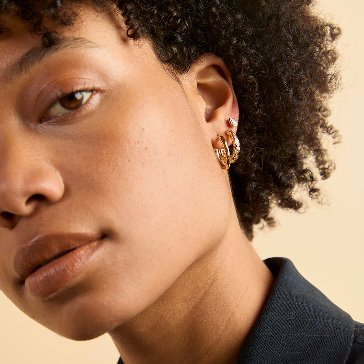 Pear Bezel Hoops-Astrid & Miyu