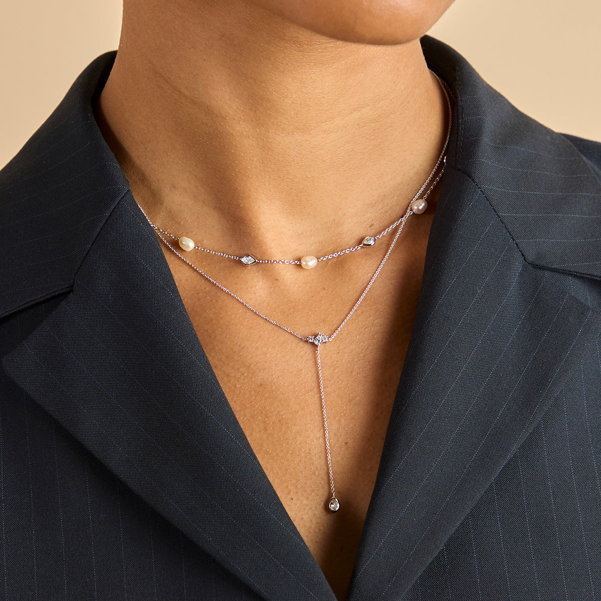 Pear Bezel Cluster Lariat-Astrid & Miyu