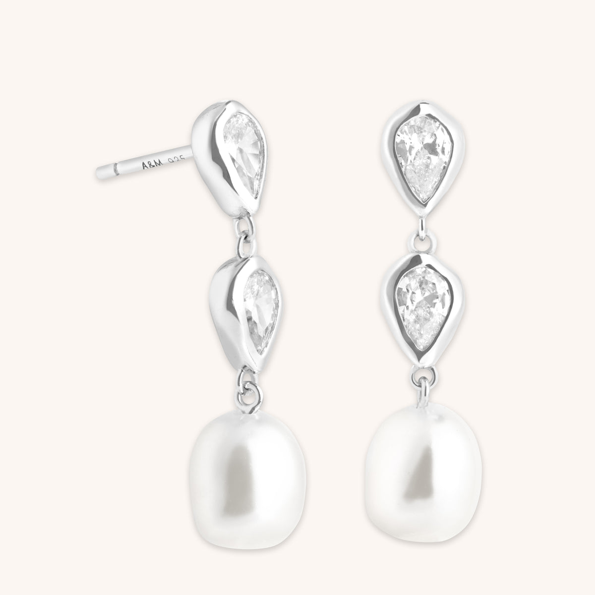 Pear Bezel & Pearl Drop Studs-Astrid & Miyu