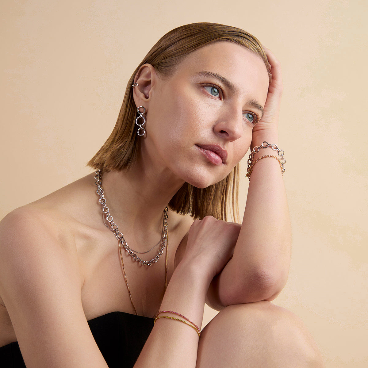 Molten Link Bracelet in Silver-Astrid & Miyu