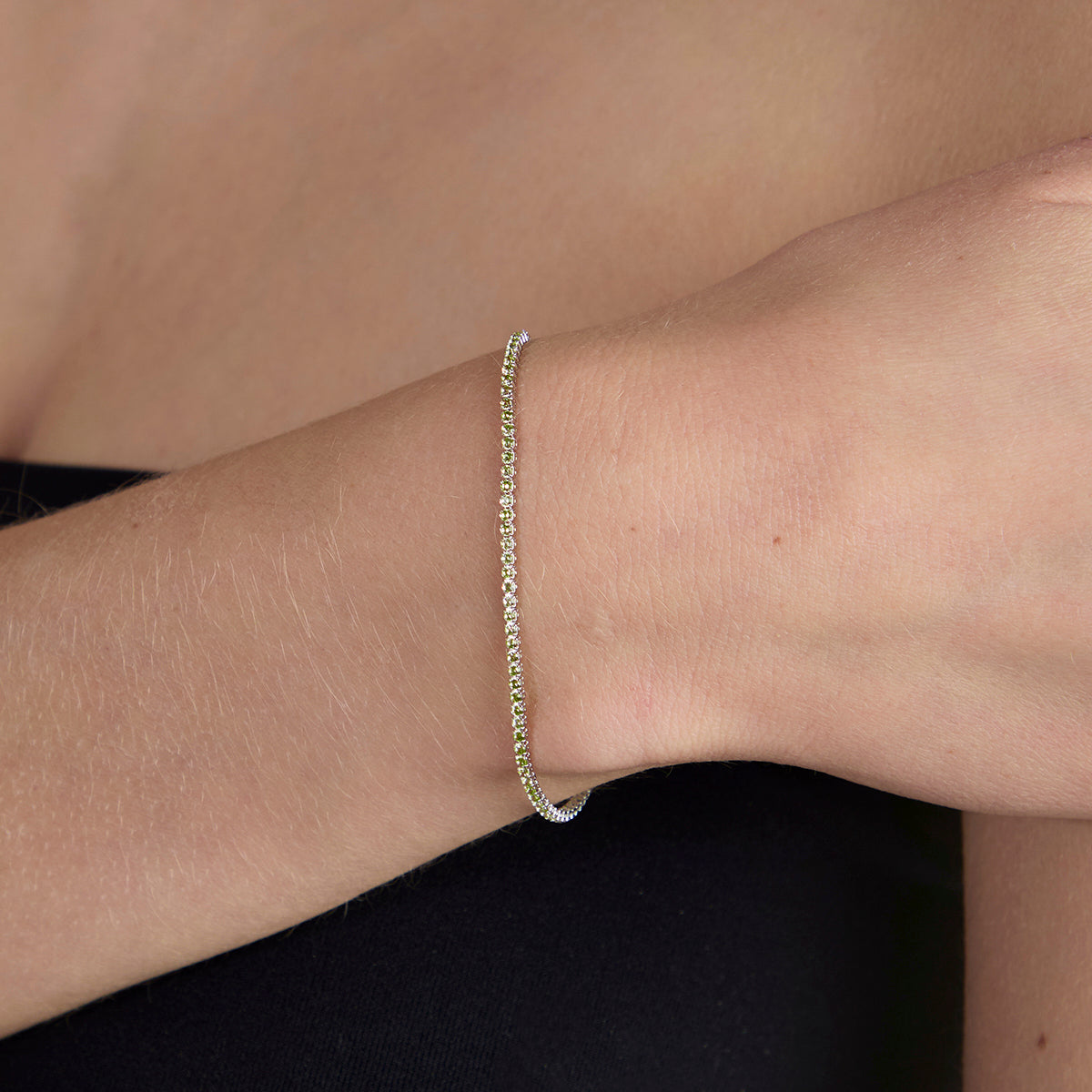 Green Tennis Chain Bracelet in Silver-Astrid & Miyu