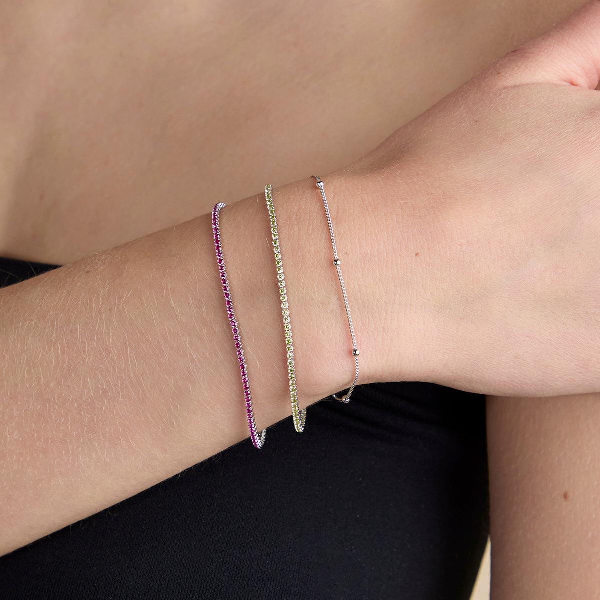Green Tennis Chain Bracelet in Silver-Astrid & Miyu