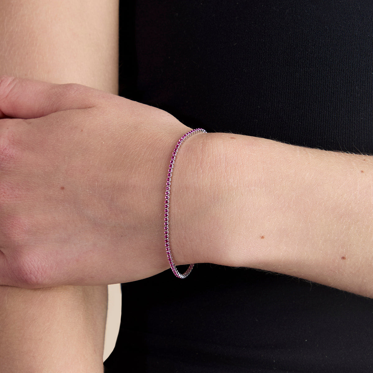 Pink Tennis Chain Bracelet in Silver-Astrid & Miyu