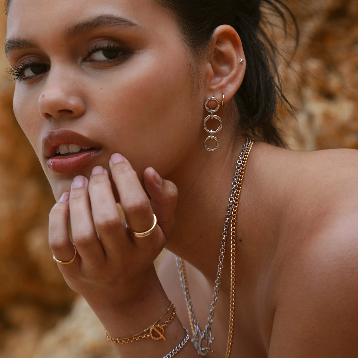 Molten Link Drop Studs in Silver-Astrid & Miyu
