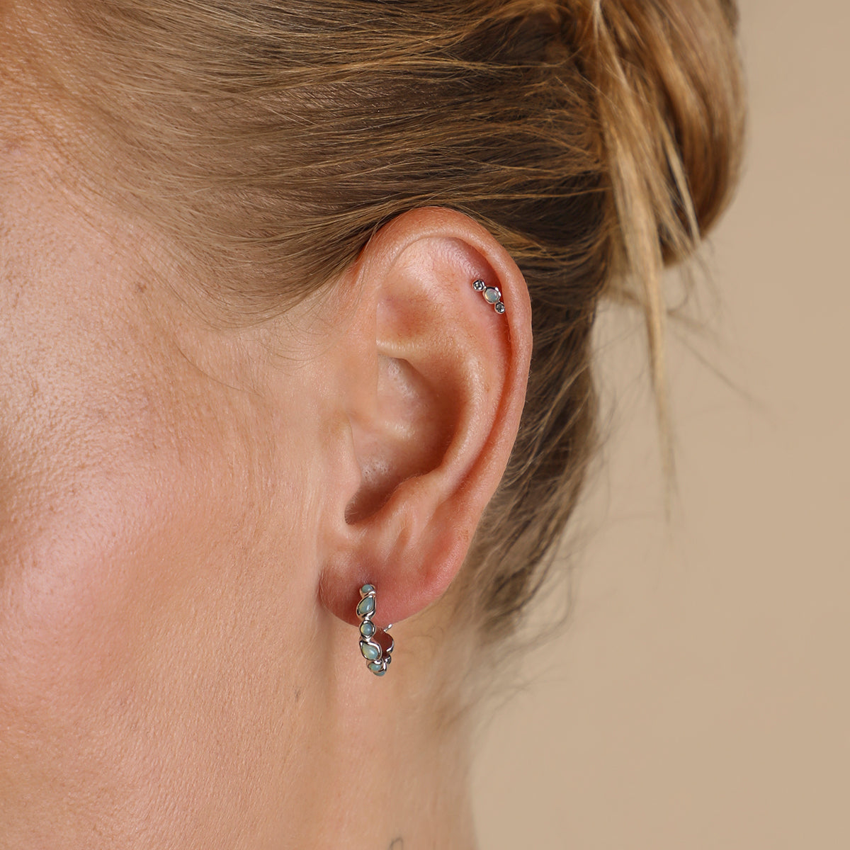Molten Opal Cluster Piercing Stud in Solid White Gold-Astrid & Miyu