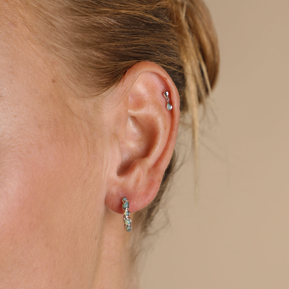 Molten Opal Charm Piercing Stud in Solid White Gold-Astrid & Miyu