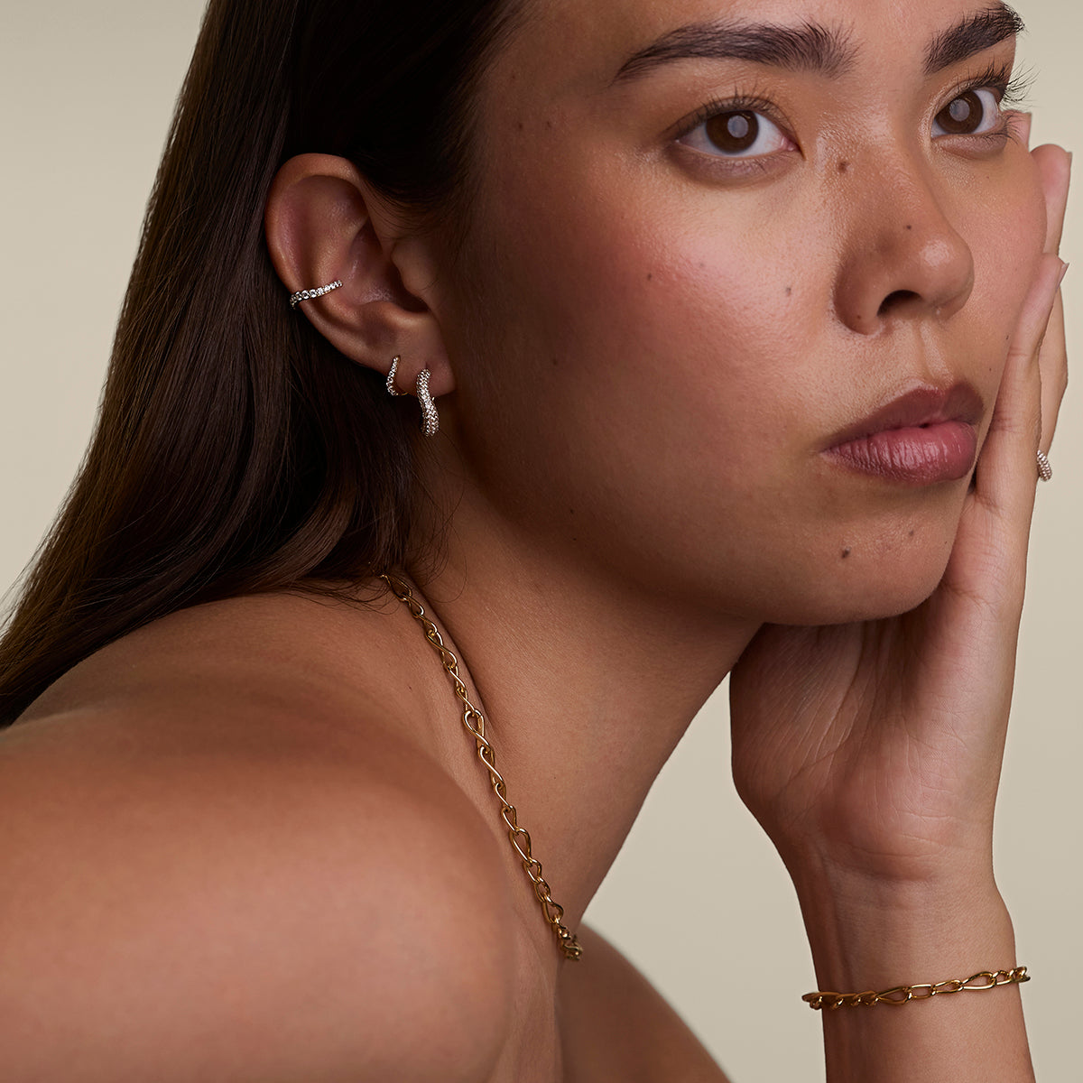 Wave Crystal Huggies in Gold-Astrid & Miyu