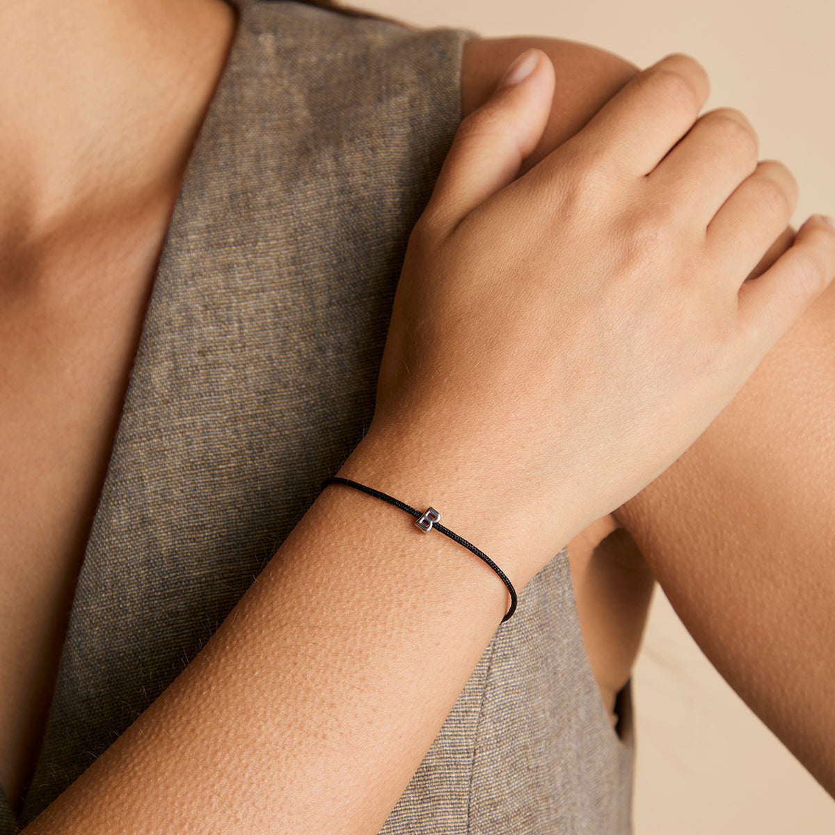B Initial Click Charm in Solid White Gold-Astrid & Miyu