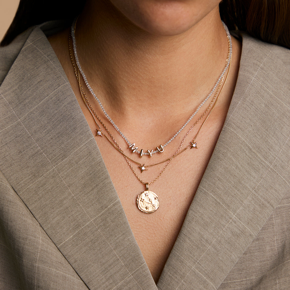 M Initial Click Charm in Solid Gold-Astrid & Miyu