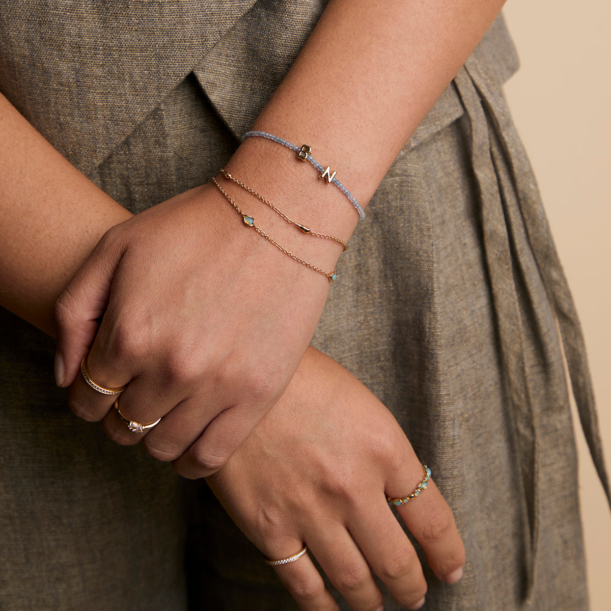 N Initial Click Charm in Solid Gold-Astrid & Miyu