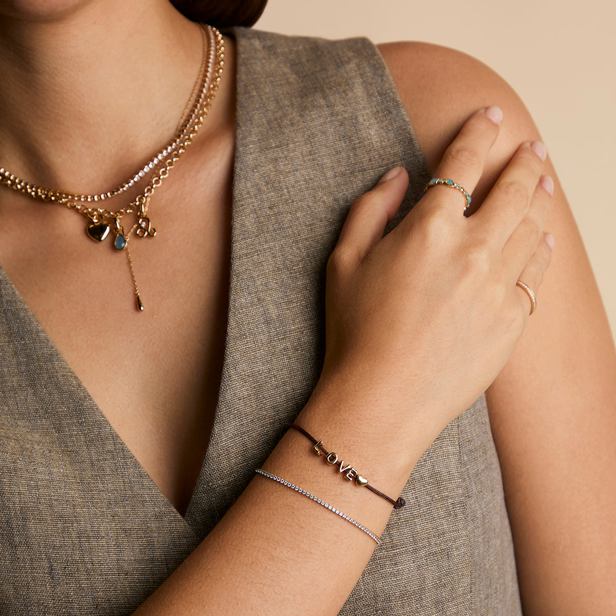 O Initial Click Charm in Solid Gold-Astrid & Miyu