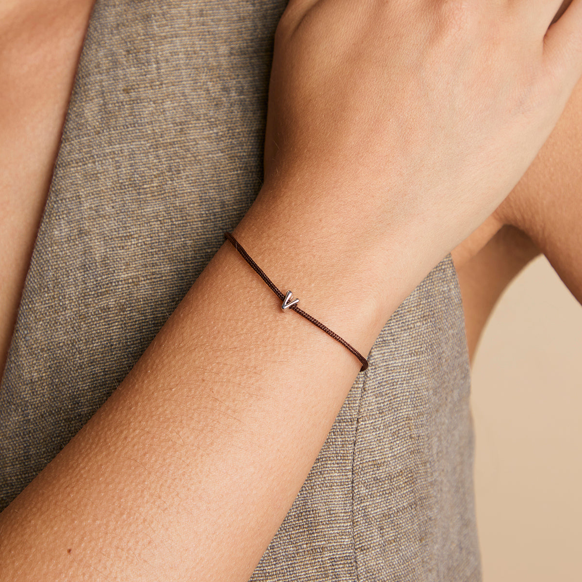 V Initial Click Charm in Solid White Gold-Astrid & Miyu