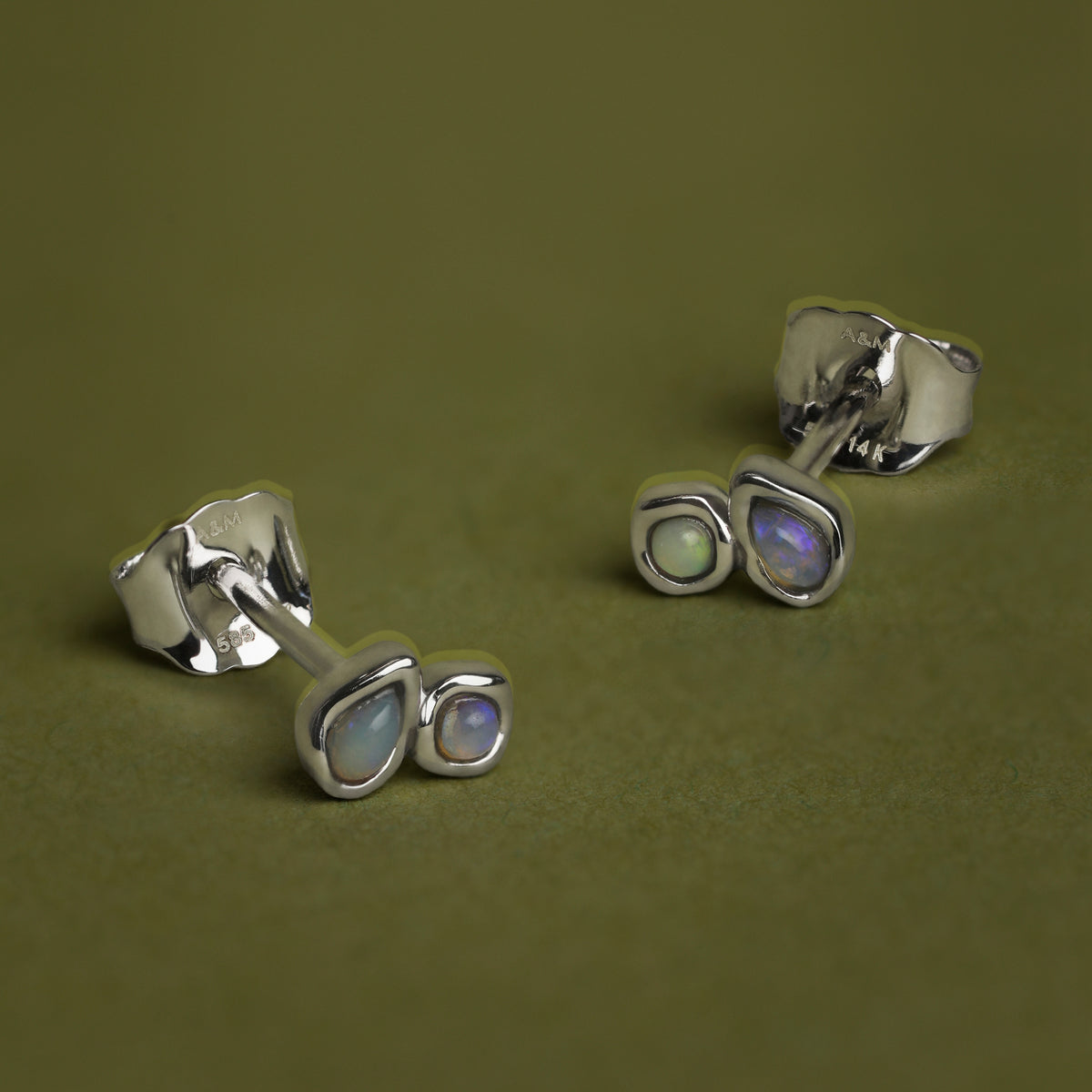 Opal Duo Studs in Solid White Gold-Astrid & Miyu