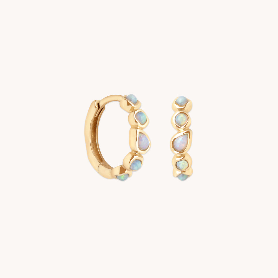 Opal Pear Bezel Huggies in Solid Gold-Astrid & Miyu