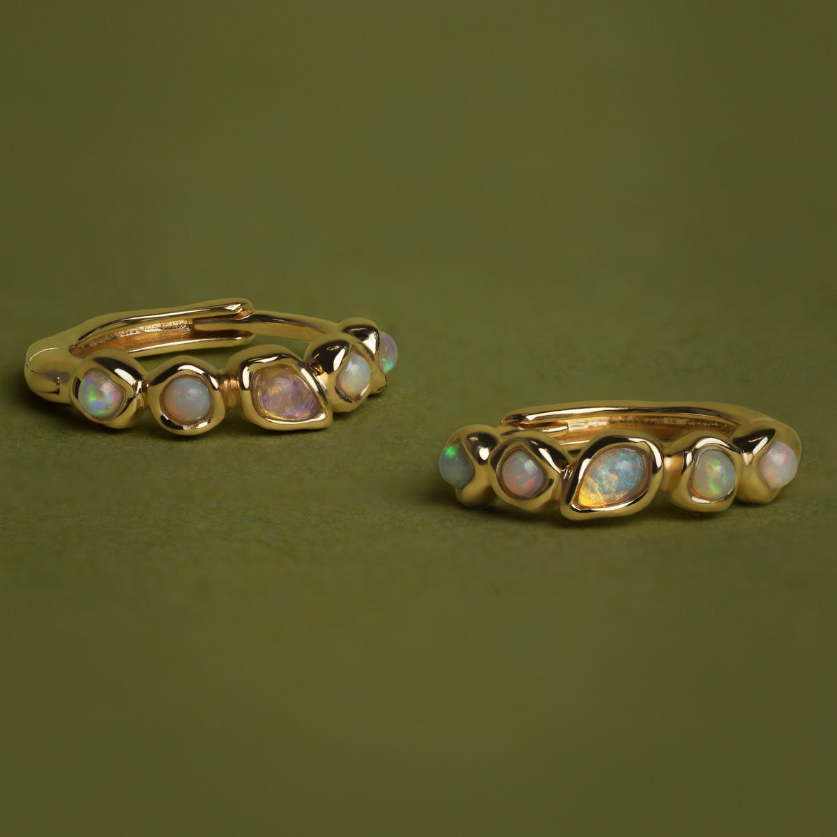 Opal Pear Bezel Huggies in Solid Gold-Astrid & Miyu