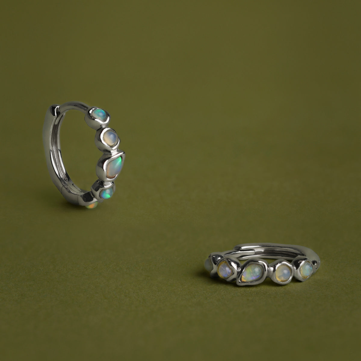 Opal Pear Bezel Huggies in Solid White Gold-Astrid & Miyu