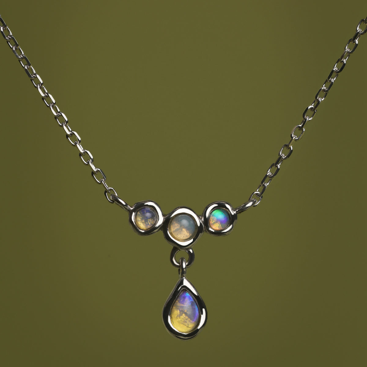 Opal Cluster Pendant in Solid White Gold-Astrid & Miyu
