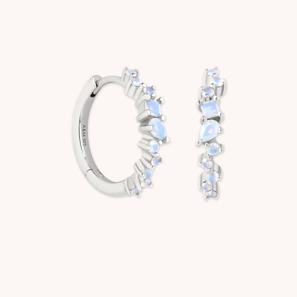 Moonstone Cluster Hoops in Silver-Astrid & Miyu