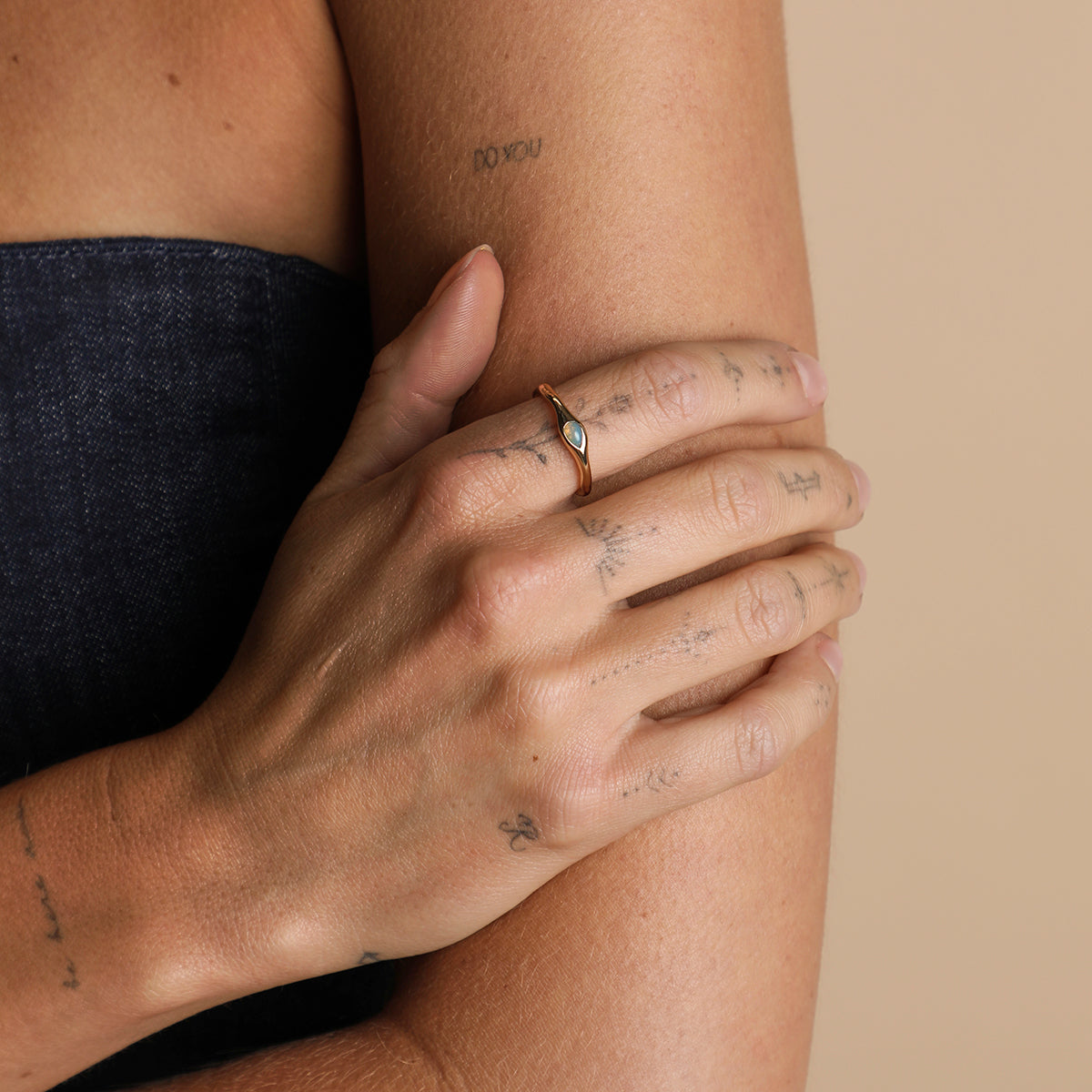 Opal Pear Band Ring in Gold-Astrid & Miyu