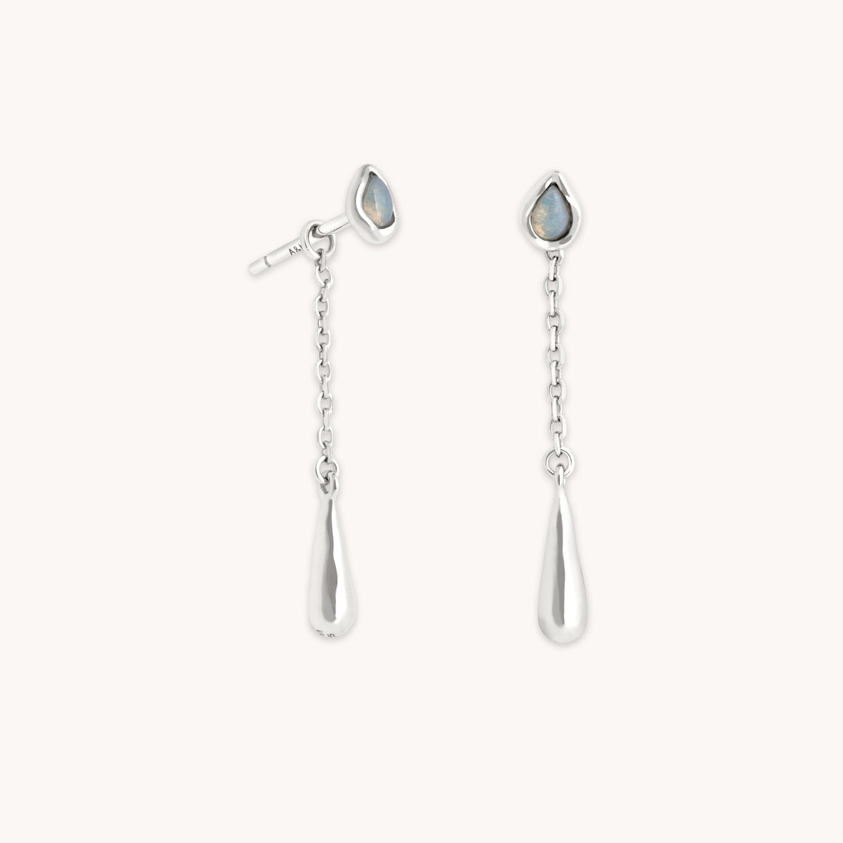 Opal Pear Chain Drop Studs in Silver-Astrid & Miyu