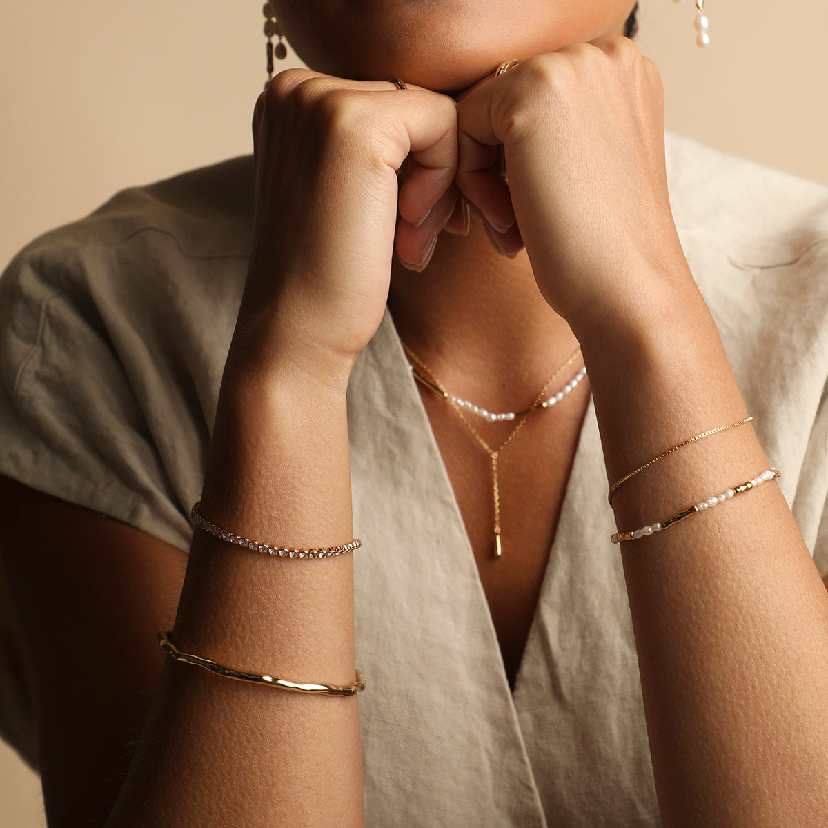Molten Pearl Bracelet in Gold-Astrid & Miyu