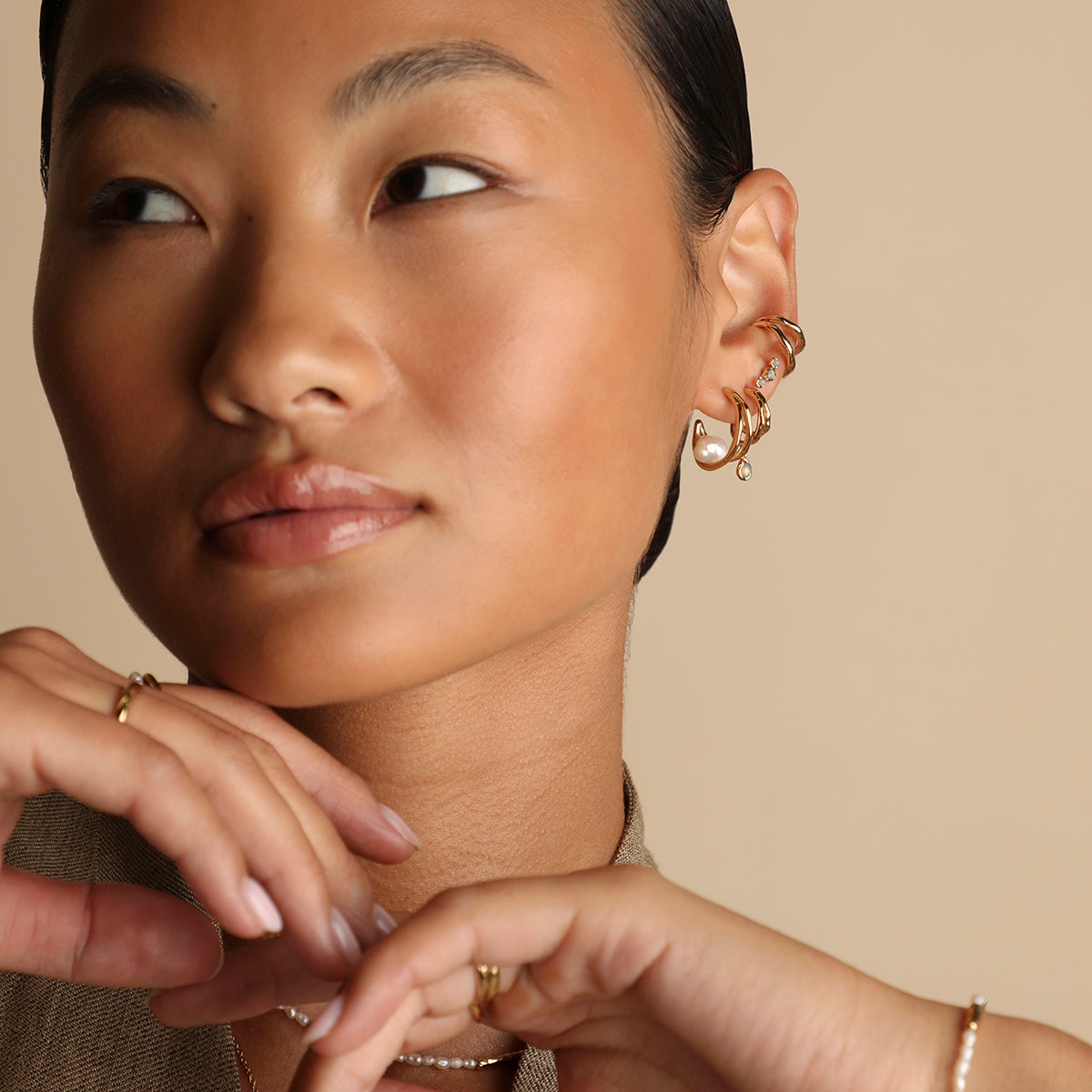Molten Illusion Pearl Hoops in Gold-Astrid & Miyu