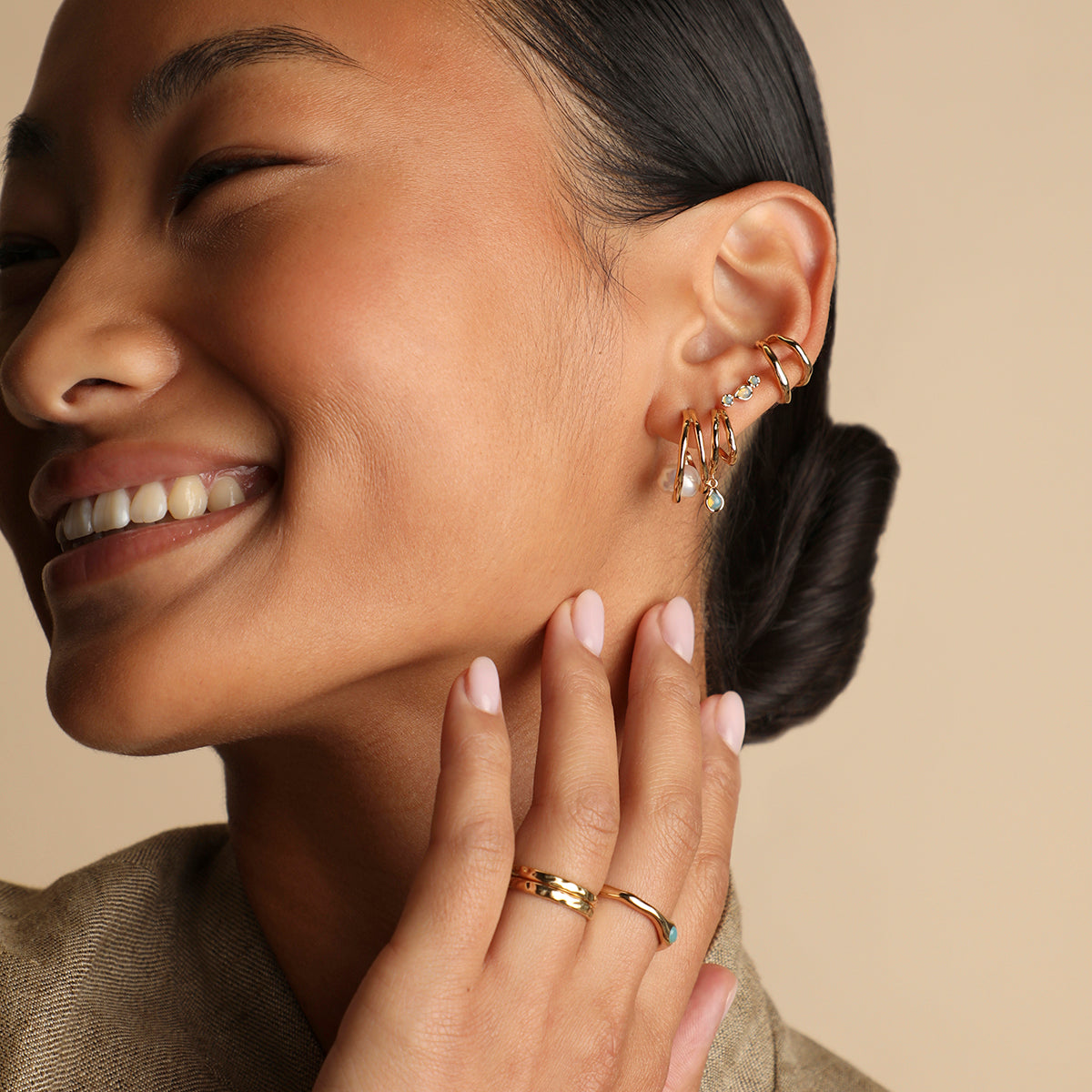 Molten Illusion Pearl Hoops in Gold-Astrid & Miyu